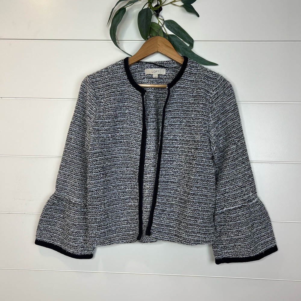 LOFT Lady Jacket in Blue Knit Material with Flare Sleeves - Size M